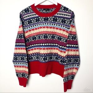 J Crew | Button Fair Isle Crew Neck Sweater in Red